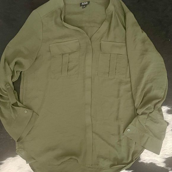Olive Green Button-Up Blouse - Picture 1 of 5